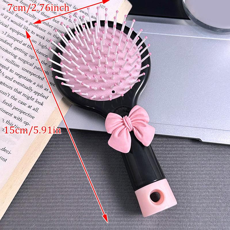 Cute Bow 2-In-1 Mirror Comb Cartoon Air Cushion Comb Portable Student Dormitory Girlfriend Style Handheld Hairdressing Comb