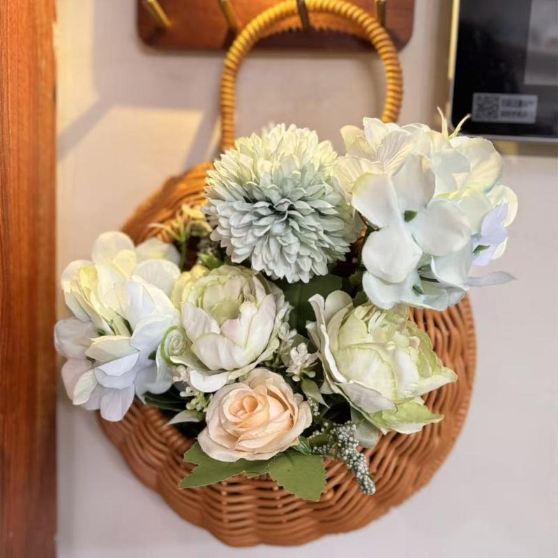 Cesta de Flores para Pendurar na Parede do Jardim Cesta de Parede Grande de Vime Natural Cesta de Flores de Rattan Vaso Suspenso para Trepadeira Planta