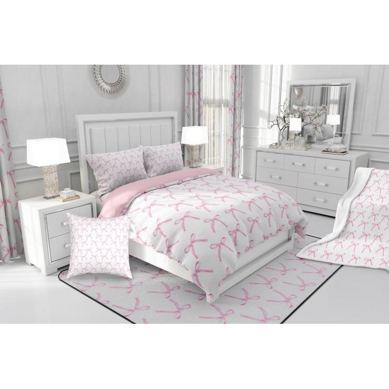Cartoon Rosa Schleife Prinzessin Bettwäscheset Mädchen Schlafzimmer Dekoration Rosa und Weiß Bettbezug 2 Kissenbezüge