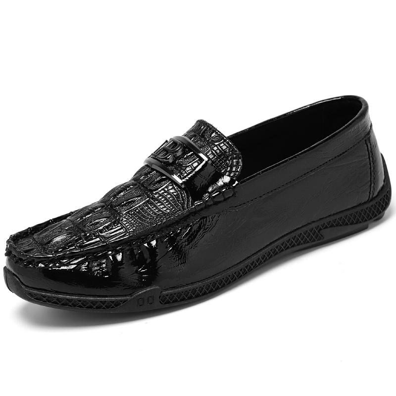 Fashion 2024 NEW Leather Men Casual Shoes Mens Loafers Moccasins Breathable Slip on Black Driving Shoes Crocodile pattern Doug shoes