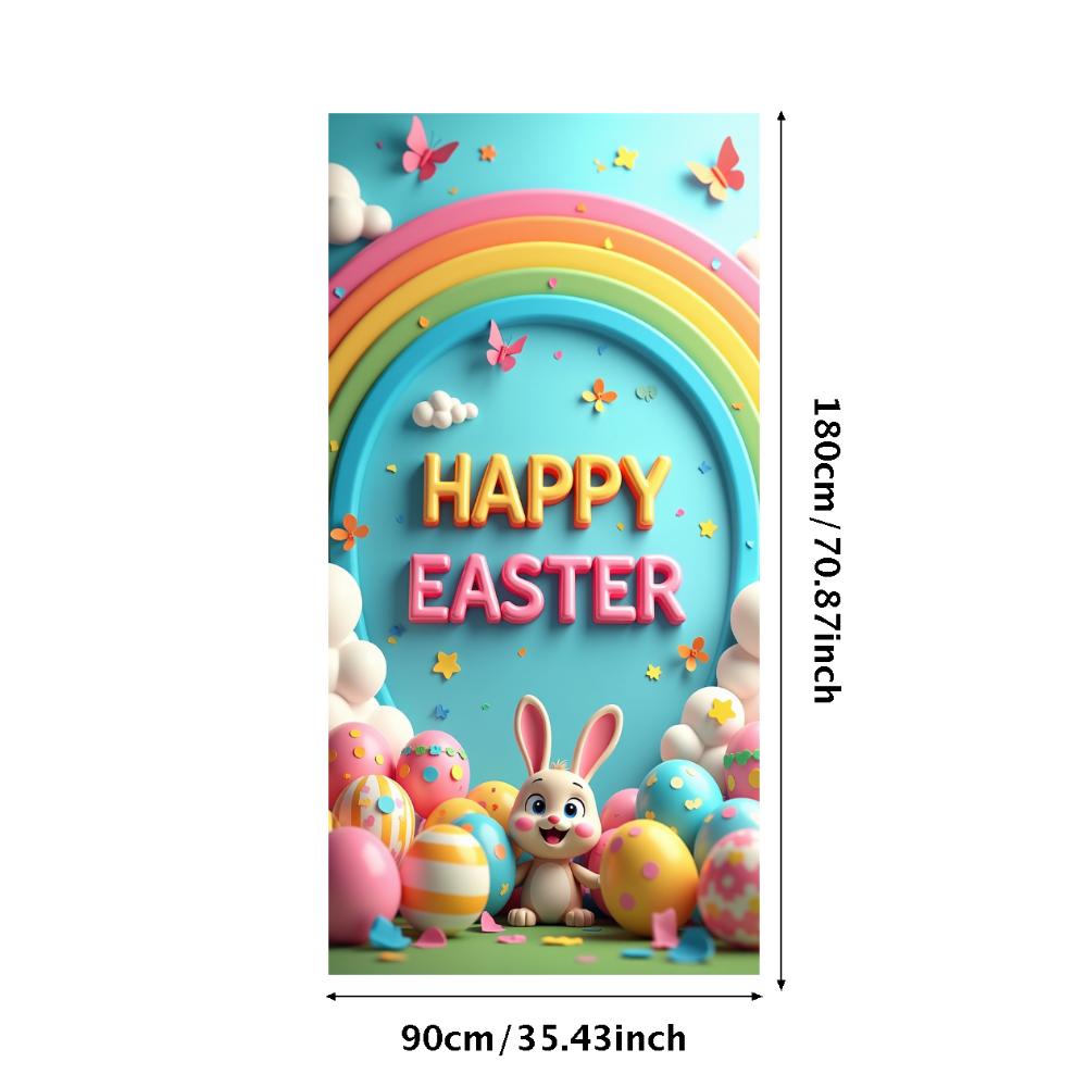 Happy Easter Banner Bunny Ears With Colorful Eggs Butterflies Backdrop Decorations Spring Celebration Background Party Supplies