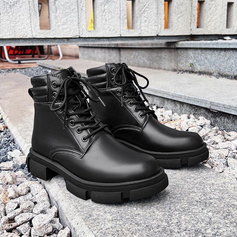 Fashion Autumn and winter men's boots Thick bottomed versatile design style Outdoor motorcycle and Business Office genuine leather shoes