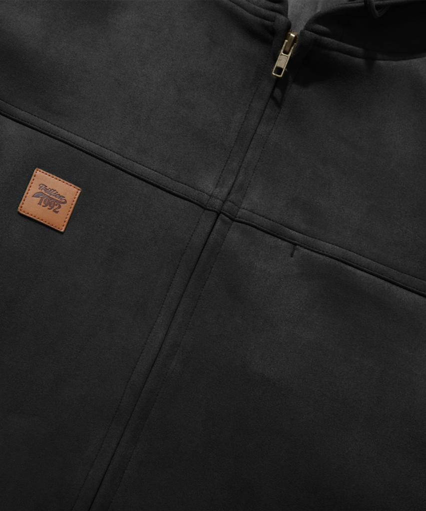 Trillion Leather Patch Suede Work Zip-Up Hoodie_Black