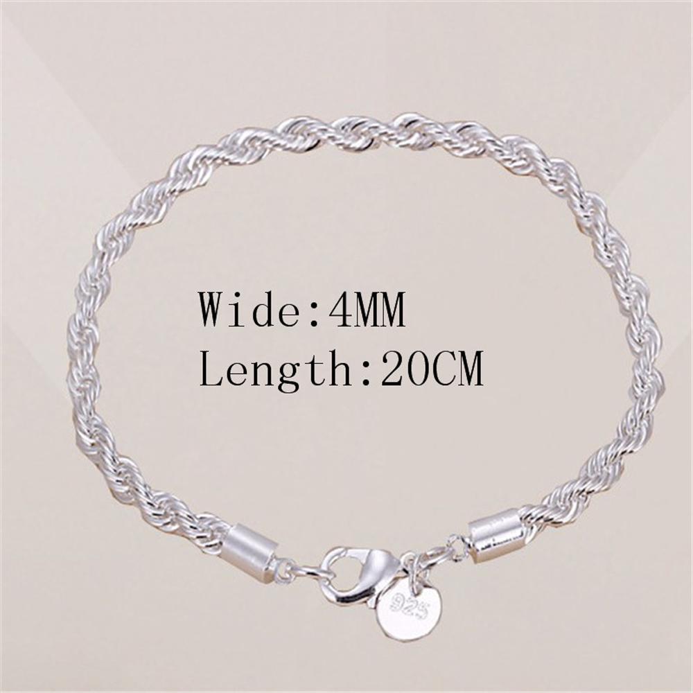 SUMENG 2024 New 4mm Silver Color Chain Male Twisted Rope Bracelet High Top Quality Fashion Jewelry For Women Men Gifts