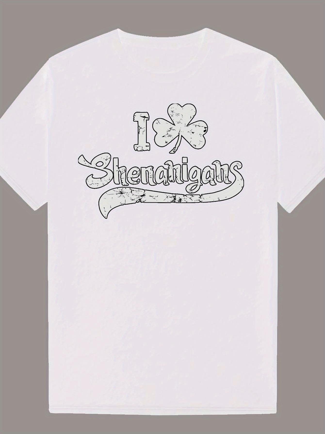 Casual Crew Neck T-shirt -  I Love Shenanigans  Distressed Lettering with Clover Design XXXXL