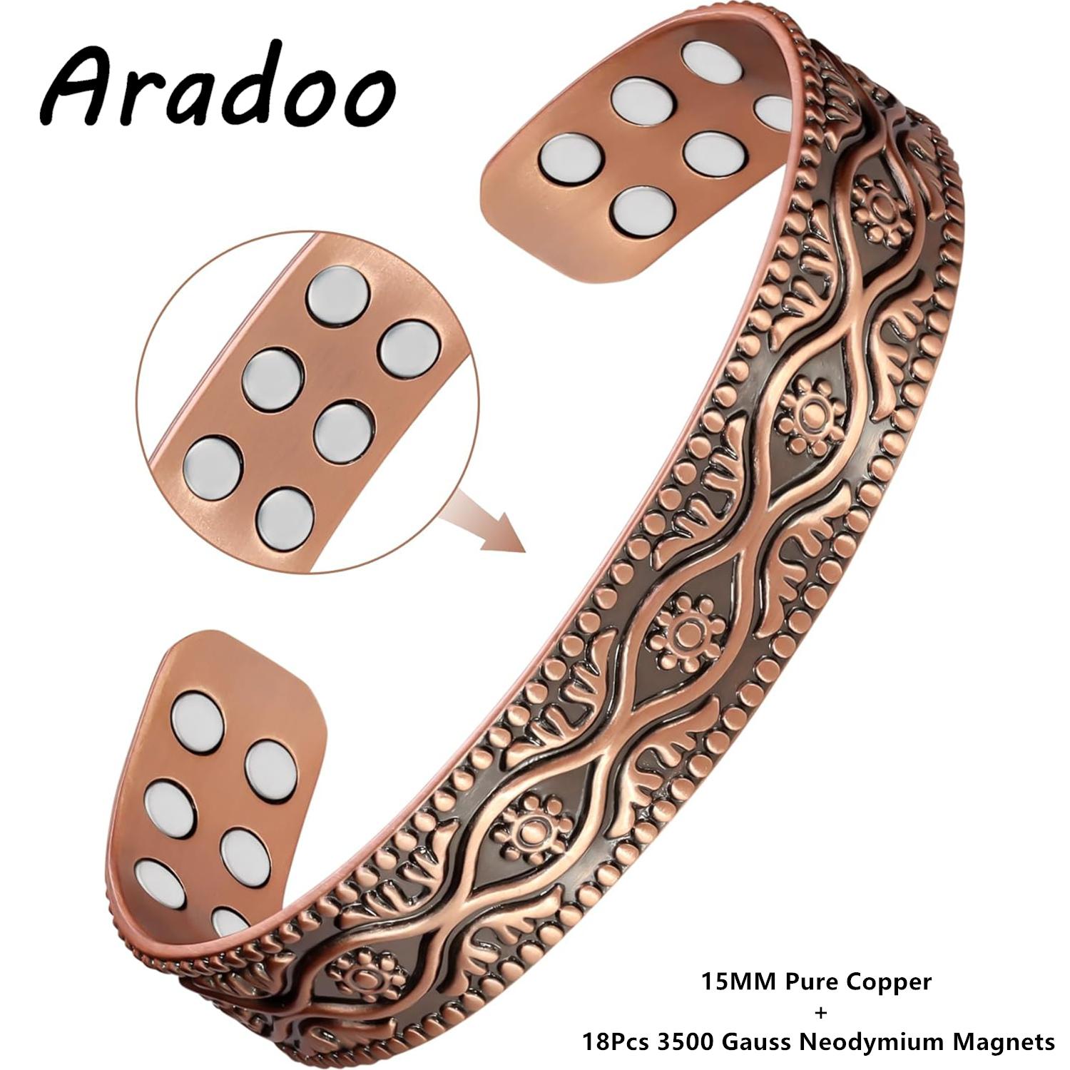 

Evil Eye & Arabesque Pure Copper Bracelet for Men Women with Ultra Strength Magnetic Cuff Bangle Life Tree Jewelry Gifts