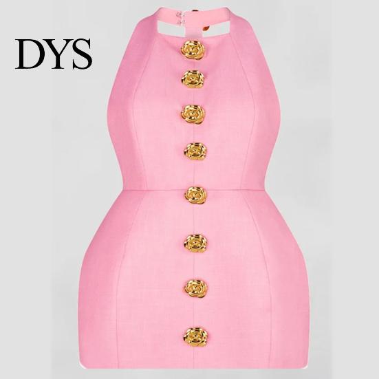 Women Dress Summer Party Backless 3D Rose Flower Halter Neck Solid Color Off Shoulder Sleeveless High Waist Slim Fit Prom Wedding Mini