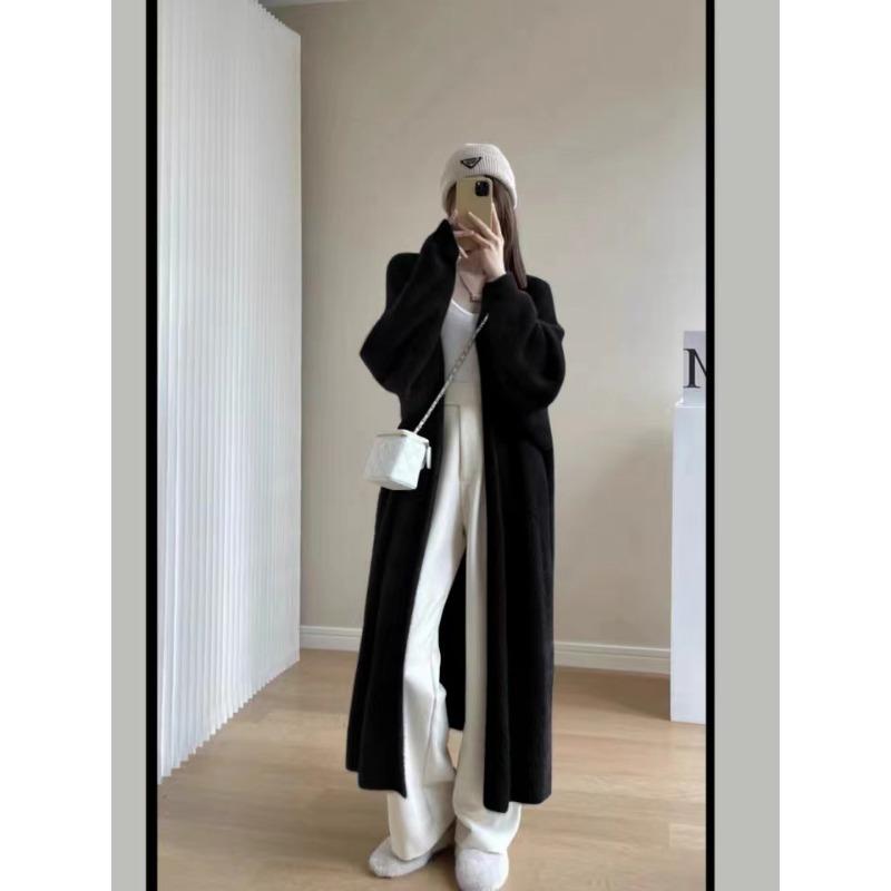 Lazy wind long knee anti-mink sweater jacket women's clothing autumn and winter new large size loose knitted cardigan