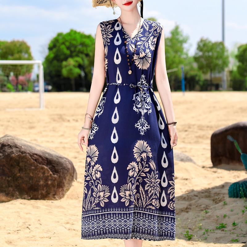 Women's Plus Size Sleeveless Boho Printed Long Dress – Casual Summer Dress (XL-5XL)
