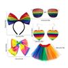 Kostüm-Set Regenbogenfarben Stirnband Ohrringe Brille Rock Beinärmel Lange Handschuhe Damen Halloween Kostüm Zubehör