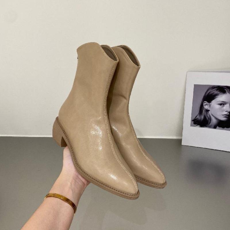 Booties Work Short Shoes for Woman Brown Women's Ankle Boots Pointed Toe Elegant with Medium Heels Footwear Trend 2024 New In Pu