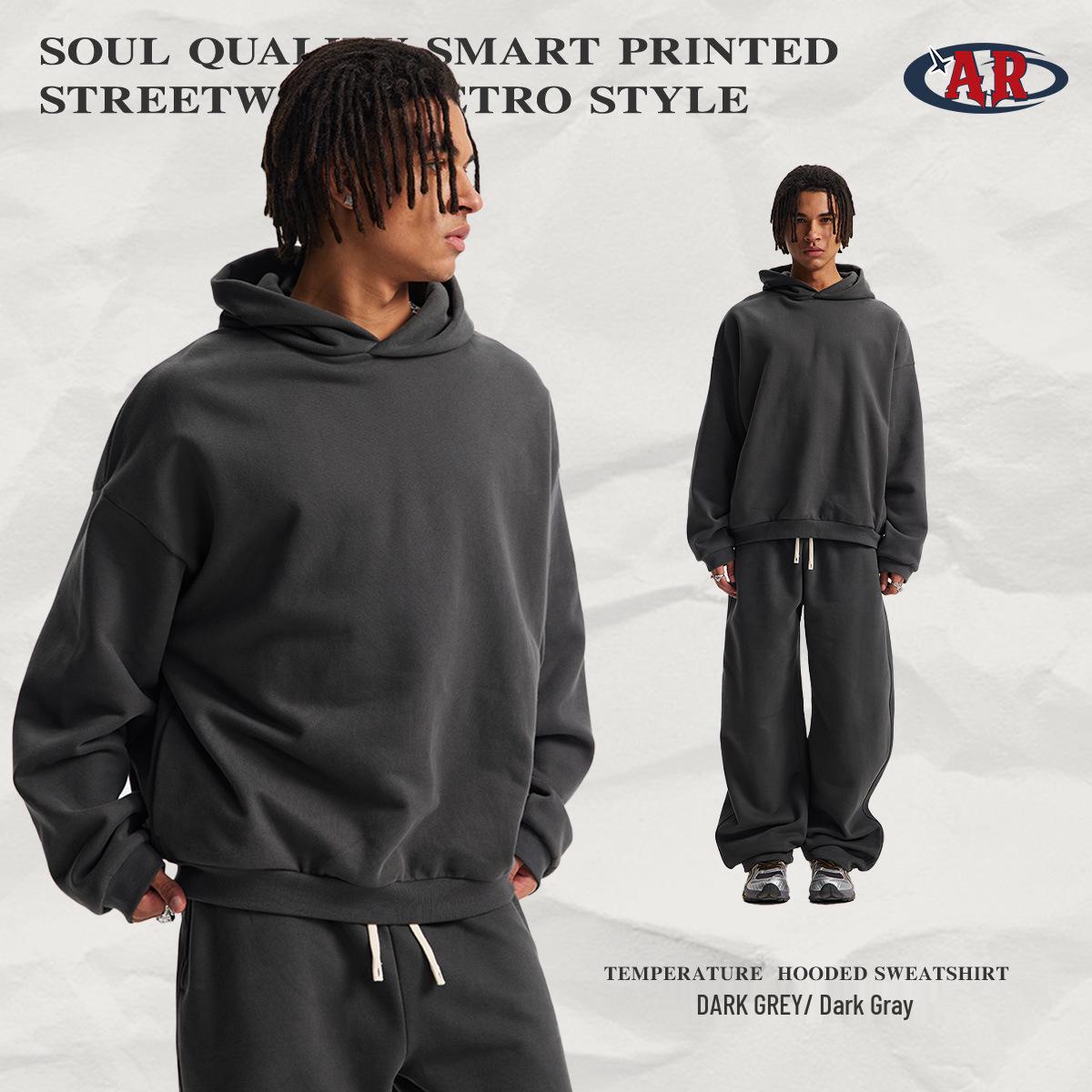 AR Men s 2025 Autumn/Winter Brushed Thermal Hoodie – Solid Color, Loose Fit, Warm & Basic XL