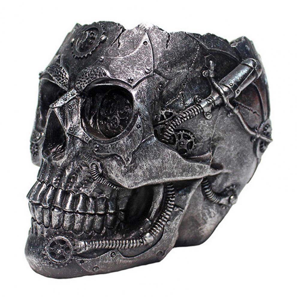 Trendy Skull Home Decor Skull Flower Pot Candy Bowl Set for Home Office Halloween Decor Hand-painted Resin Planter for Indoor