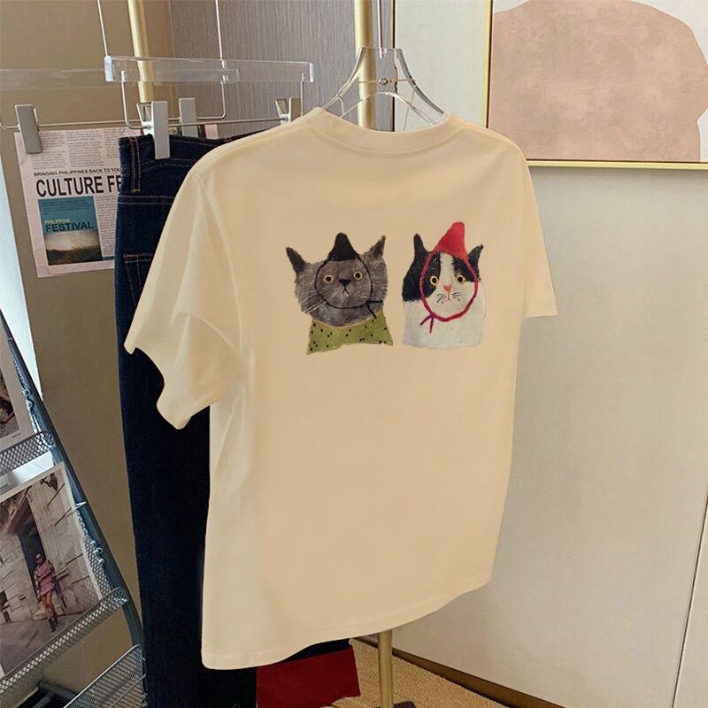 

Summer cotton white short-sleeved t-shirt women s 2025 new loose and thin top design sense niche t-shirt 3XL