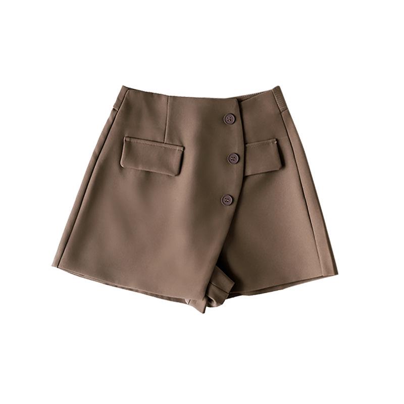 2025 Spring/Summer Women's A-line Irregular High Waist Button Embellished Wide Leg Skirt Shorts