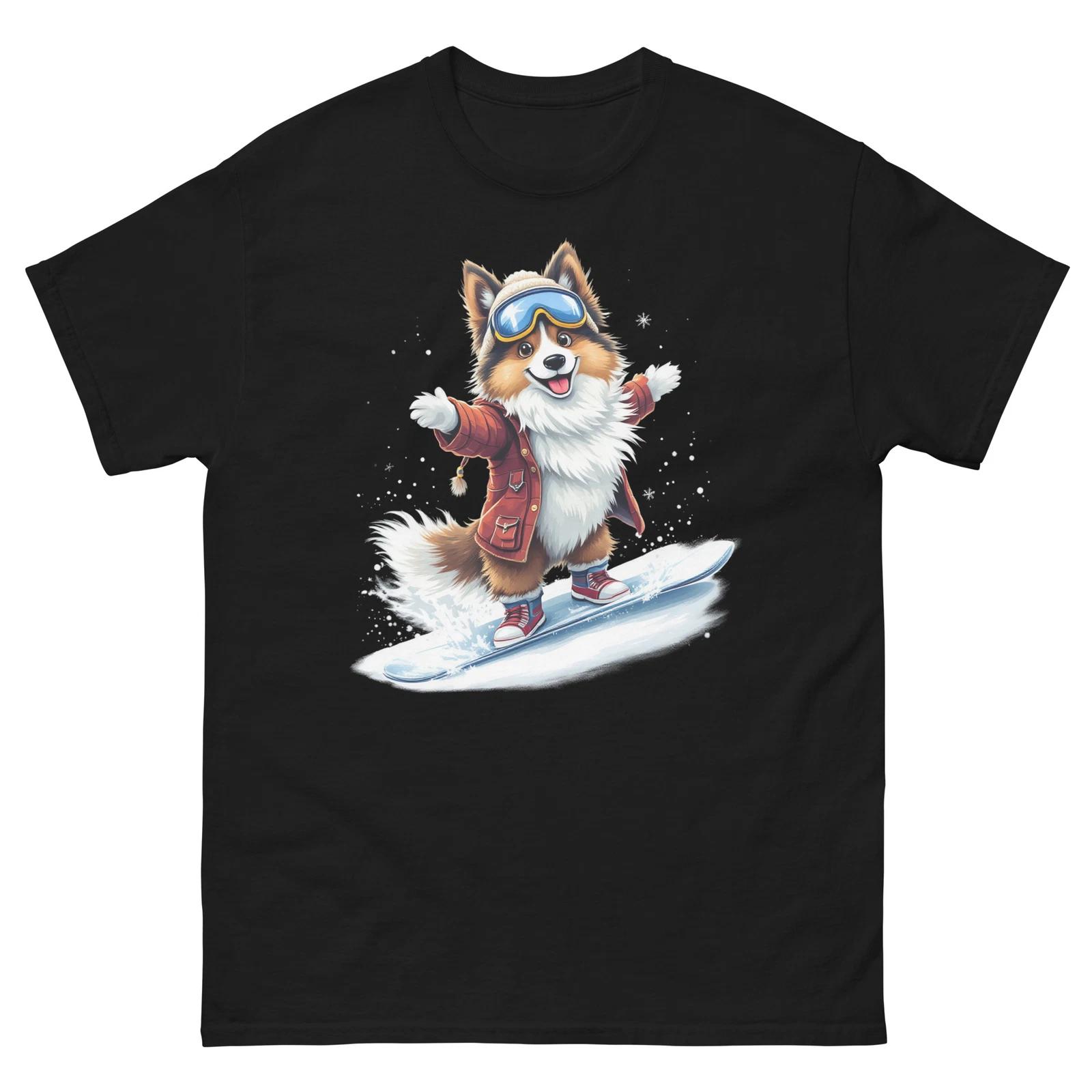 Shetland Sheepdog Snowboarding Fun Snowboarder T-Shirt S