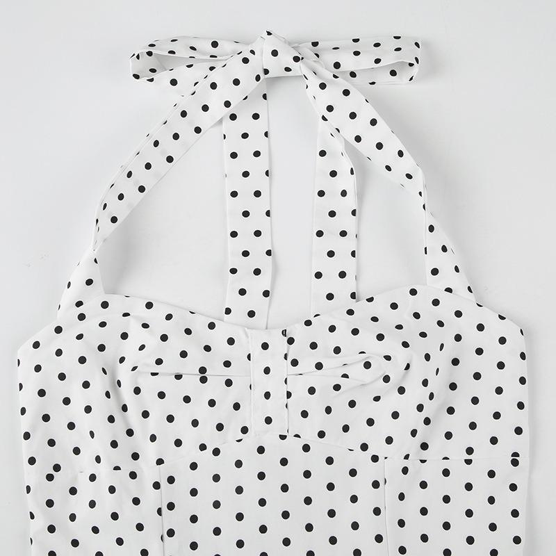Women Summer Sweetheart Neck Polka Dot Ruffle Hem Slim Fit Sleeveless Camisole Top