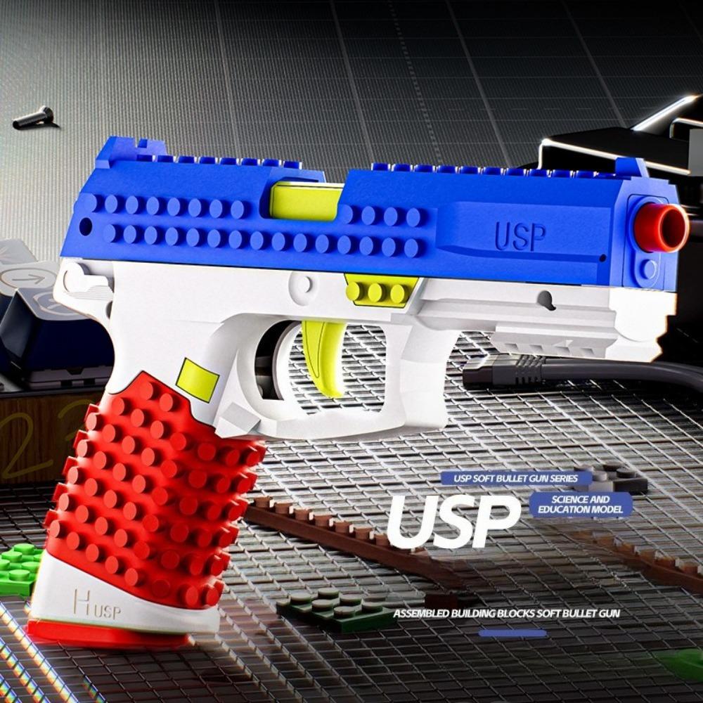 DIY Bricks Assemble USP Soft Bullet Gun Toy Safe Foam Dart Outdoor Shooting Game Toy Perfect Birthday Gifts for Children