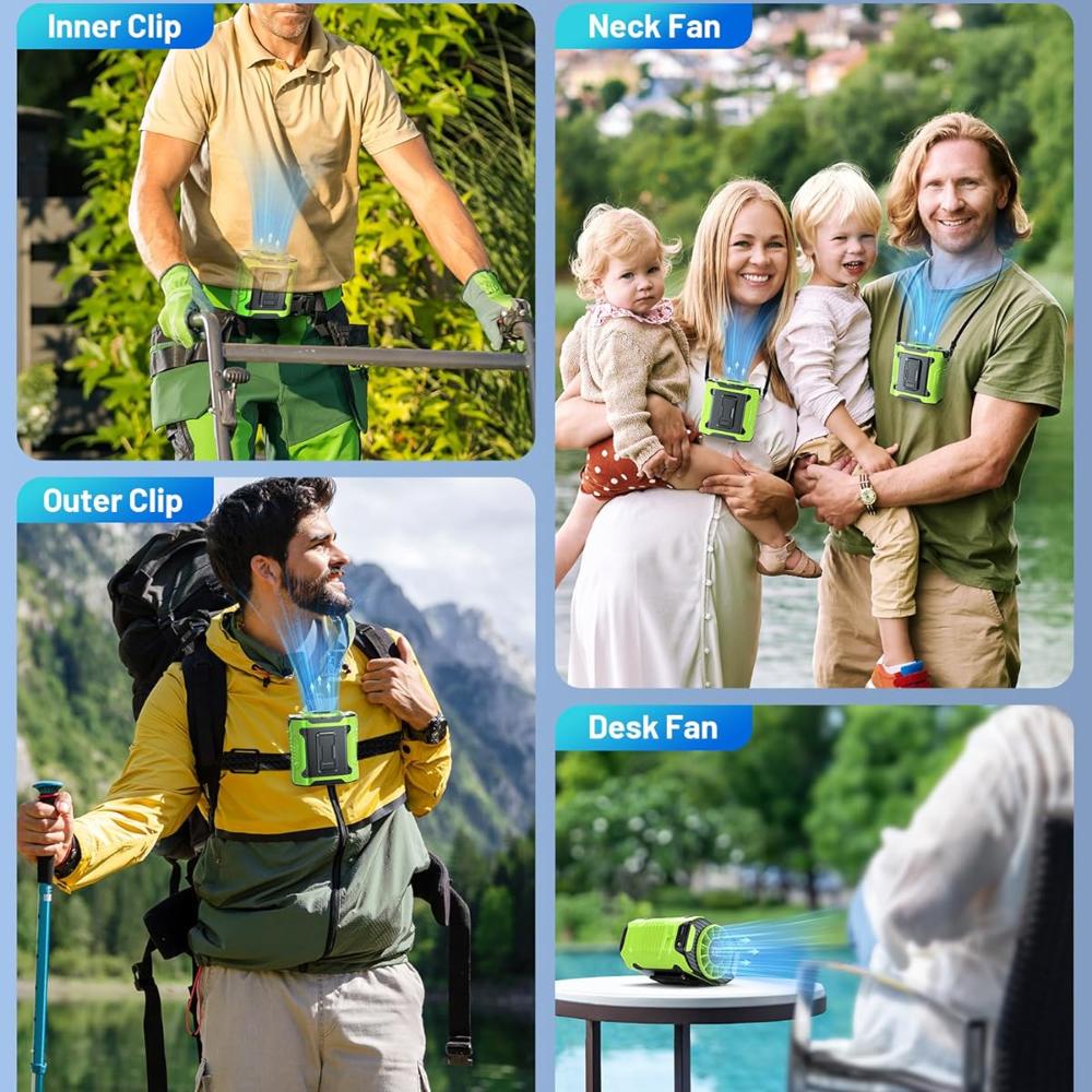 Portable Waist Clip Fan Mini Hanging Neck Fans USB Rechargeable Fans Outdoor Working Camping Waist Fan With Power Bank LED Light