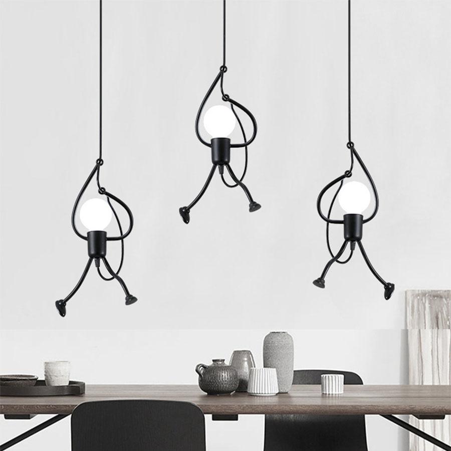 Novelty Iron Little Man LED Pendant Light E27 Cartoon People Children's Room Hanging Lamp Climbing Man Kids Suspension Luminaire