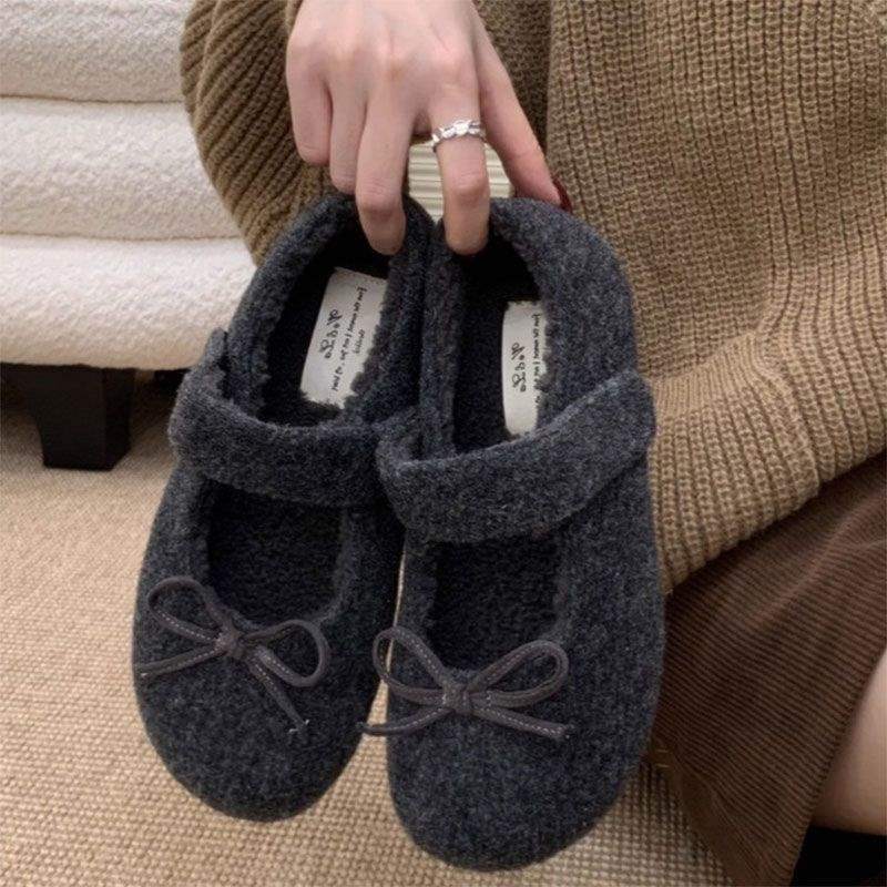 Fairy Foreign Style Fluffy Shoes Female Winter Wear French Evening Temperament Women Velvet Mary Jane Single Shoes Flat Cotton Shoes