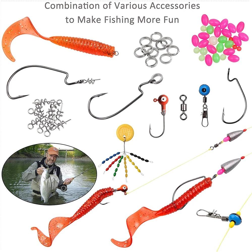 174 ks/krabička Sada rybářského příslušenství s jigovými červovými háčky, zátěžovými olůvky, obratlíky, karabinkami, kroužky pro sladkovodní a mořský rybolov