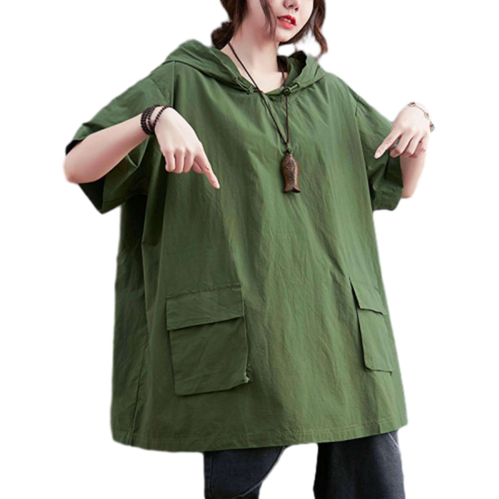 

Loose Short with Fashionable Oversized Plus Perfect for [CCGGOWMM] Women s T-Shirt, Blouse, Hoodie, Fit, Sleeve, Pockets, Top, Fit, Flattering, Sizes, зелёный