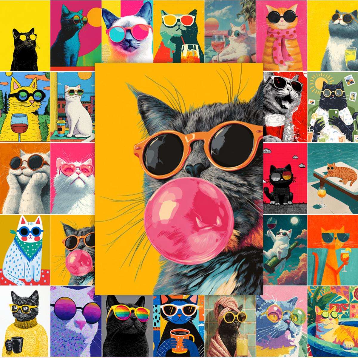 

49pcs Cute Cat Graffiti Sunglasses Stickers - Funny Decorative Journal Stickers
