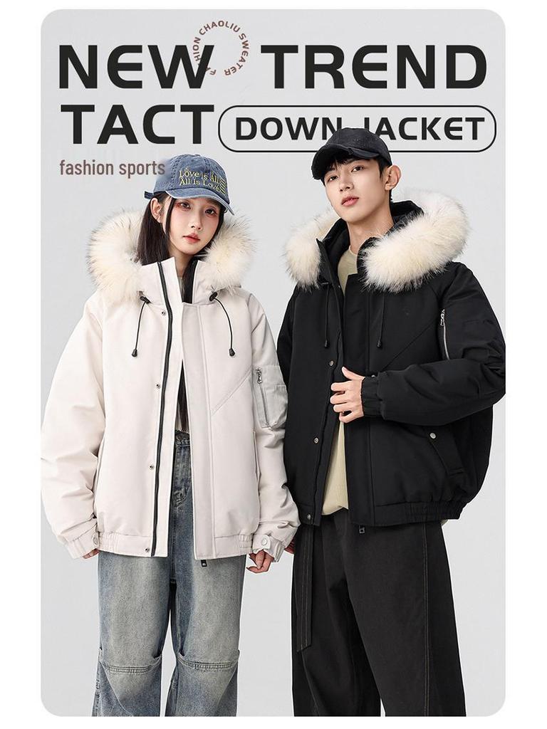 Unisex High-End Winter Trench Coat with Fur Collar, Casual Trendy Thickened Down Jacket