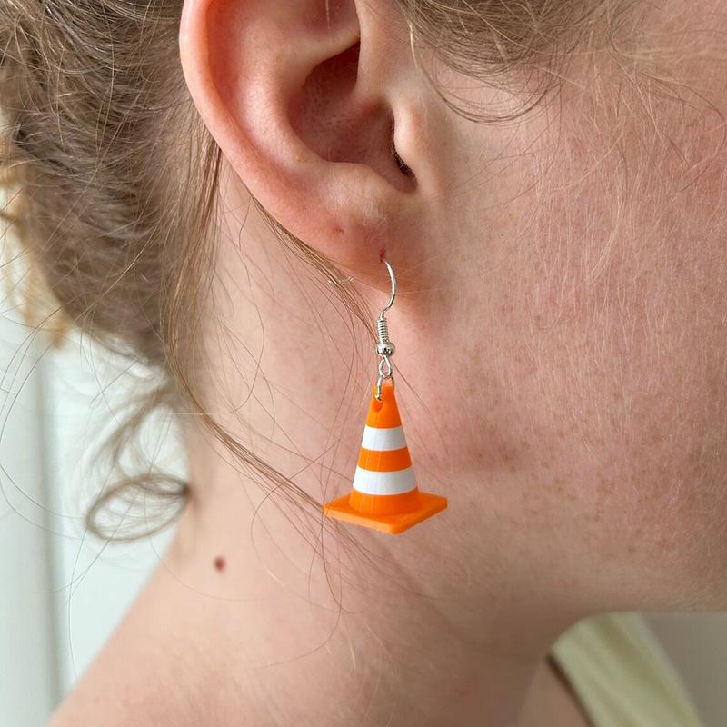 Creative 3D Traffic Cone Earrings For Women Funny Safety Cone Acrylic Dangle Earrings Jewelry