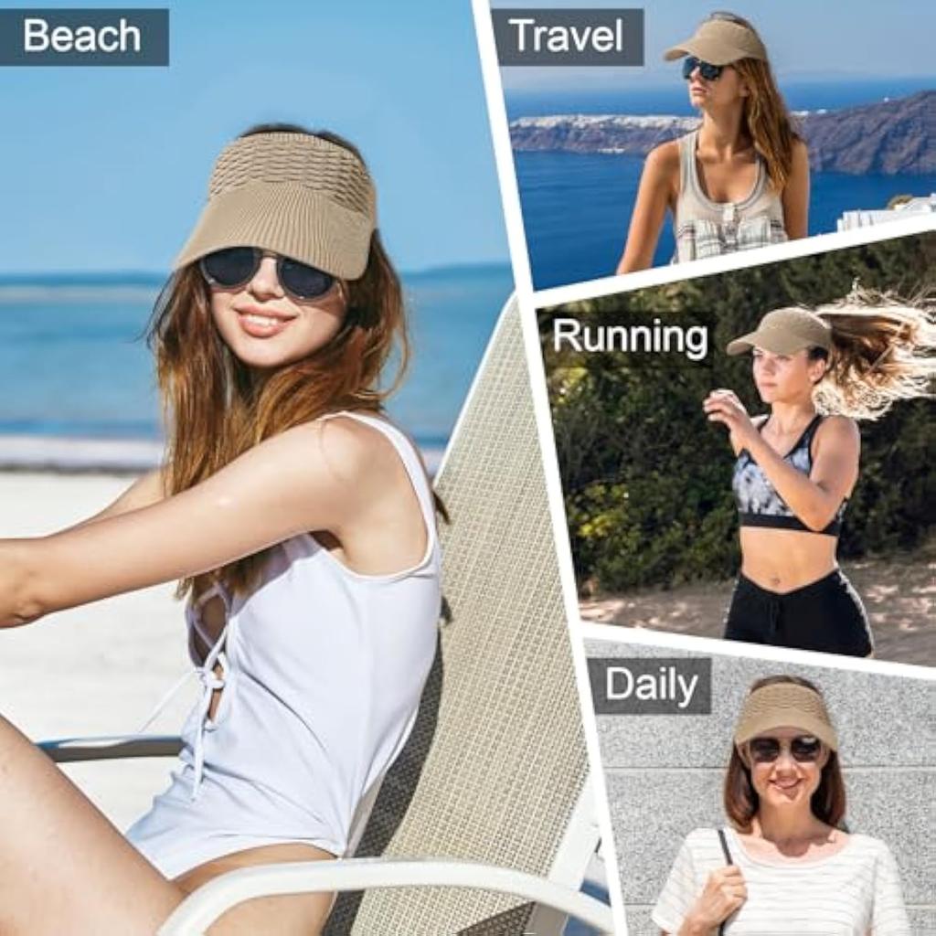 Sun Visor Hats for Women, Knitted Visor Hat Elastic with Empty Top, UV Protection Visors for Outdoor Activities