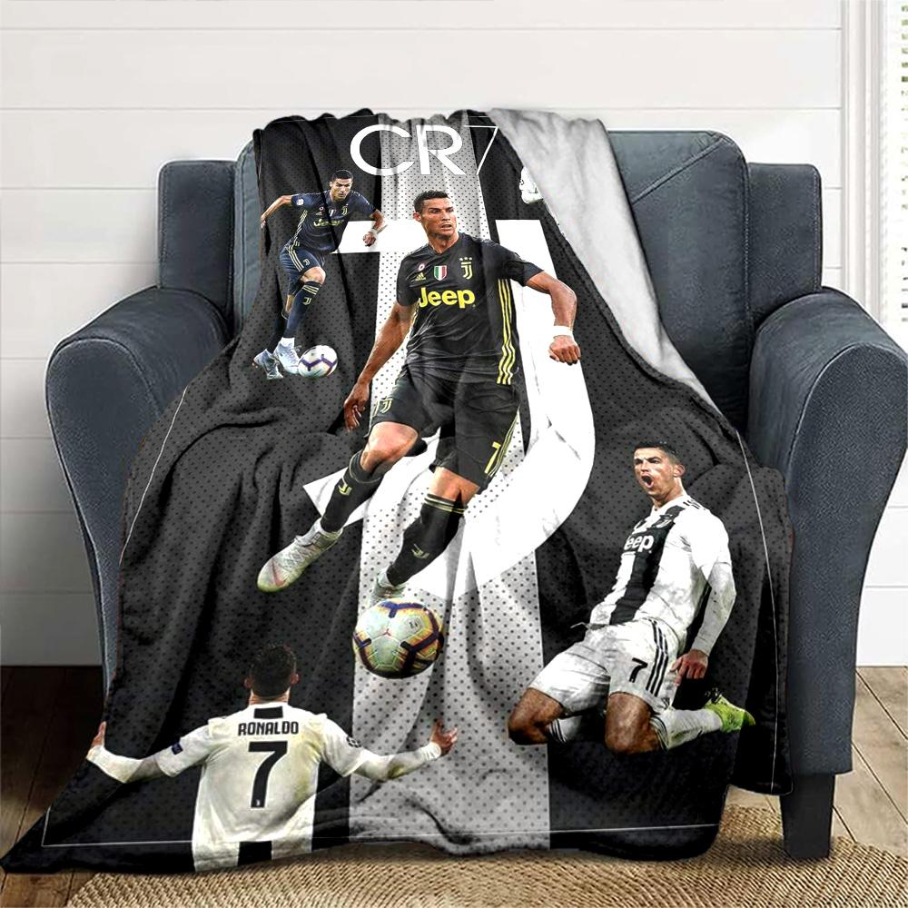 CR7 Logo Theme Collage Print Fleece Blanket Soccer Fan Soft Warm Throw Blanket for Sofa Couch Bedroom Home Decor Gift
