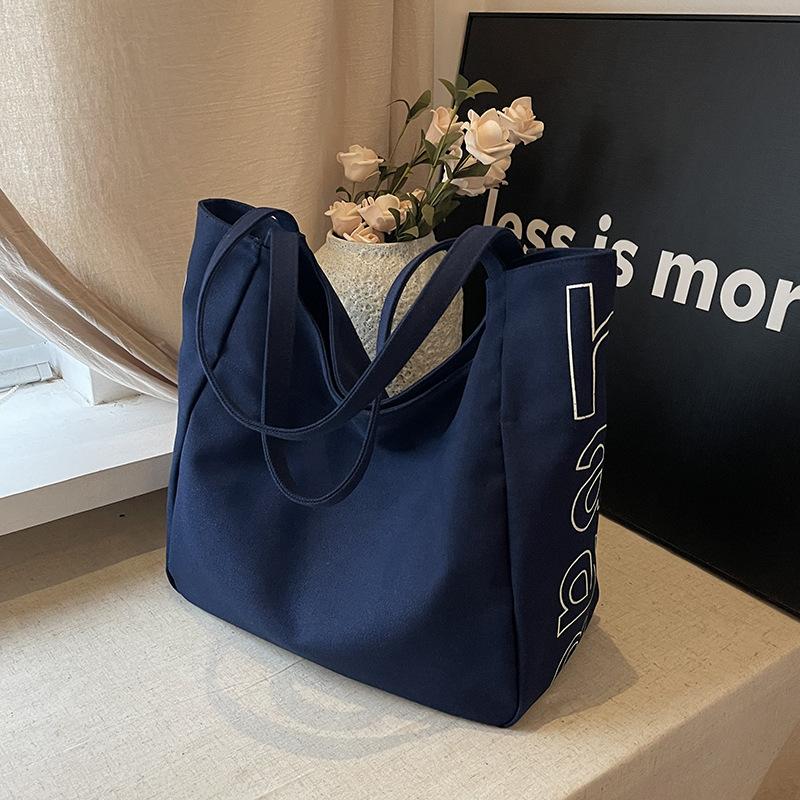 Summer simple large-capacity leisure shopping bag letter printing shoulder canvas tote bag