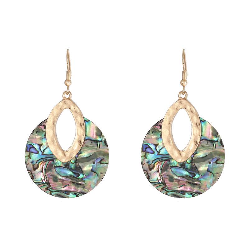 European and American Style Jewelry, Leather Inlaid with Round Personalized Retro Abalone Shell Exquisite Earrings