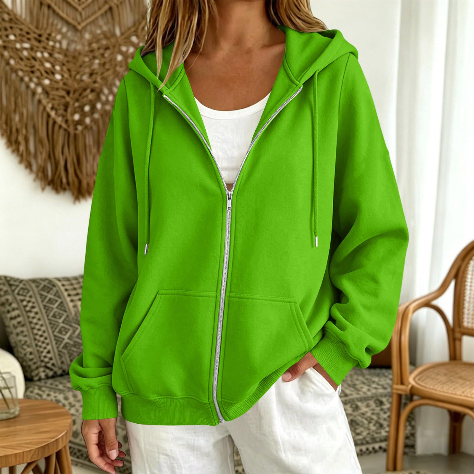 Women s Casual Zip Up Hoodie with Pockets, Non-Ribbed Hem and Cuffs L