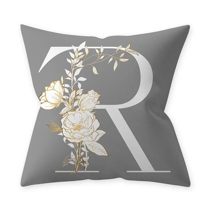 Grey Alphabetic Cushion Cover Polyester Cushion Cover Flowery Print Sofa Decoration Cushion  Home Decor Pillow Cover 45x45cm