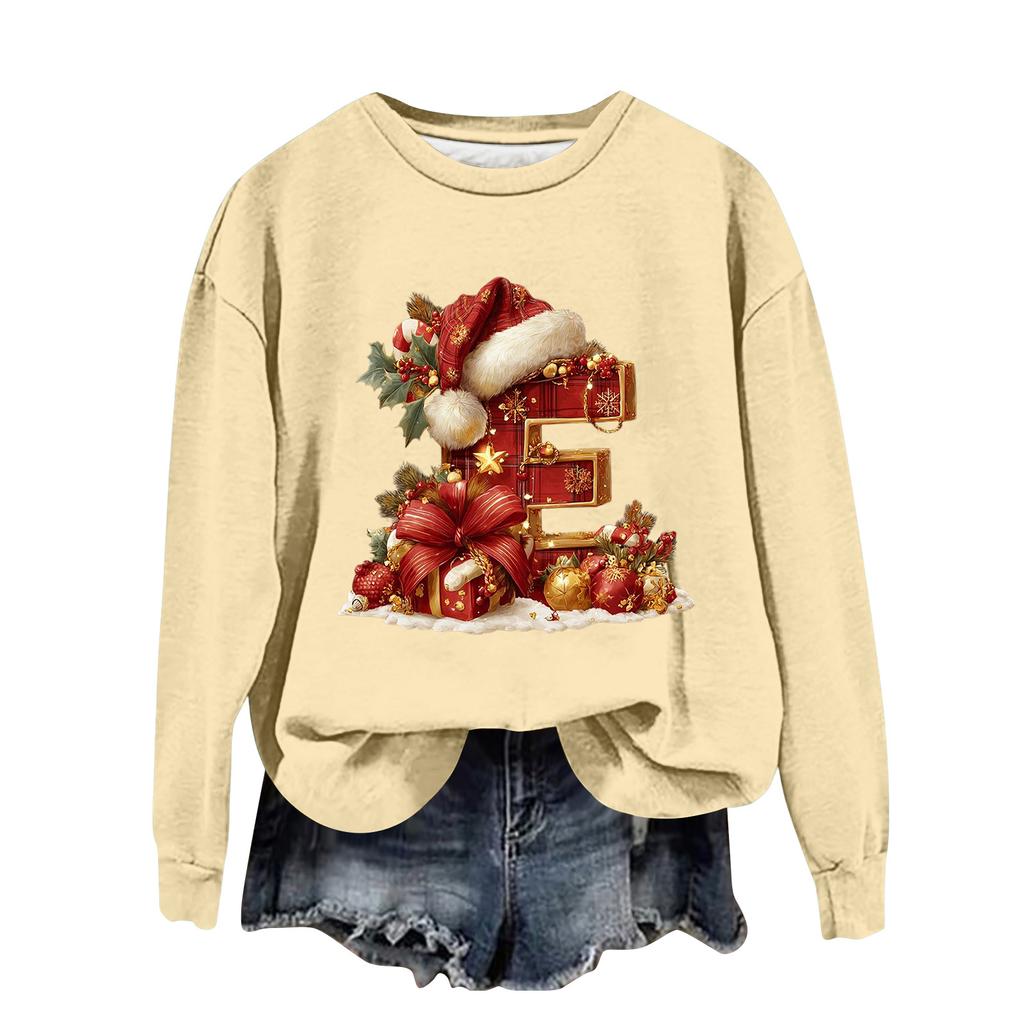 Women's Fashionable Casual Long-Sleeved Christmas Letter Print Crew-Neck Sweatshirt