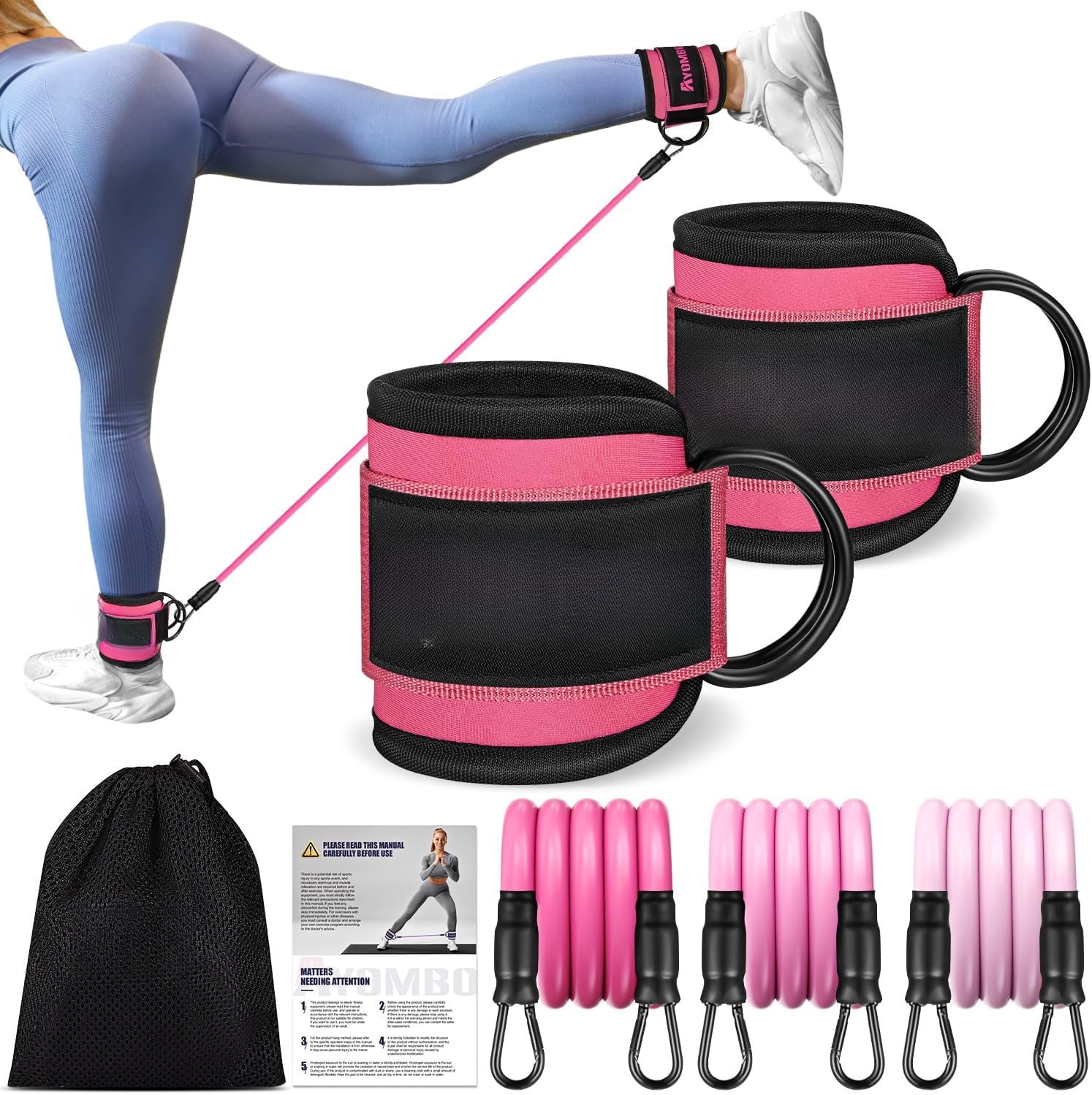 3pcs Portable Ankle Resistance Bands Elastic Leg Exercise Tension Bands Soft Fitness Training Bands For Home Gym Yoga Leg Muscle Shaping Body Workout розовый
