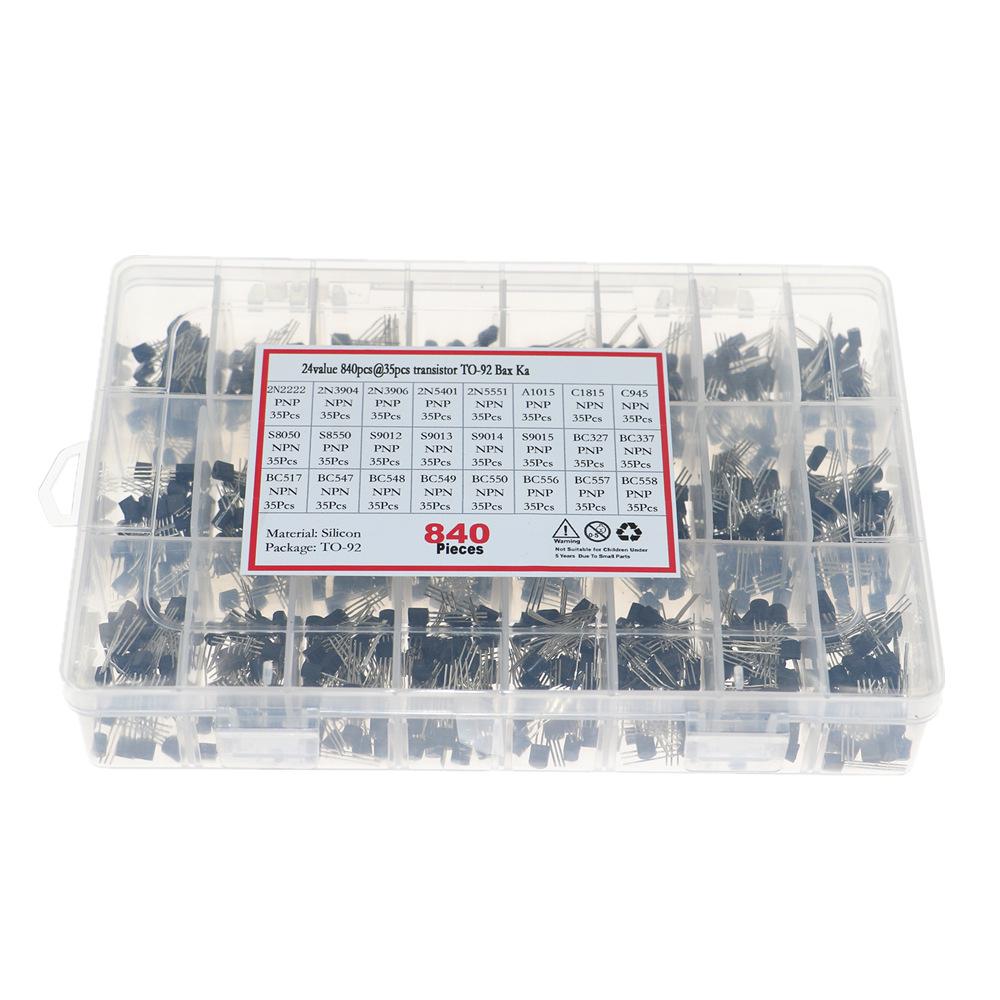 TO-92 Transistor Set: 840 Pieces, 24 Specifications, Includes 24-Compartment Box