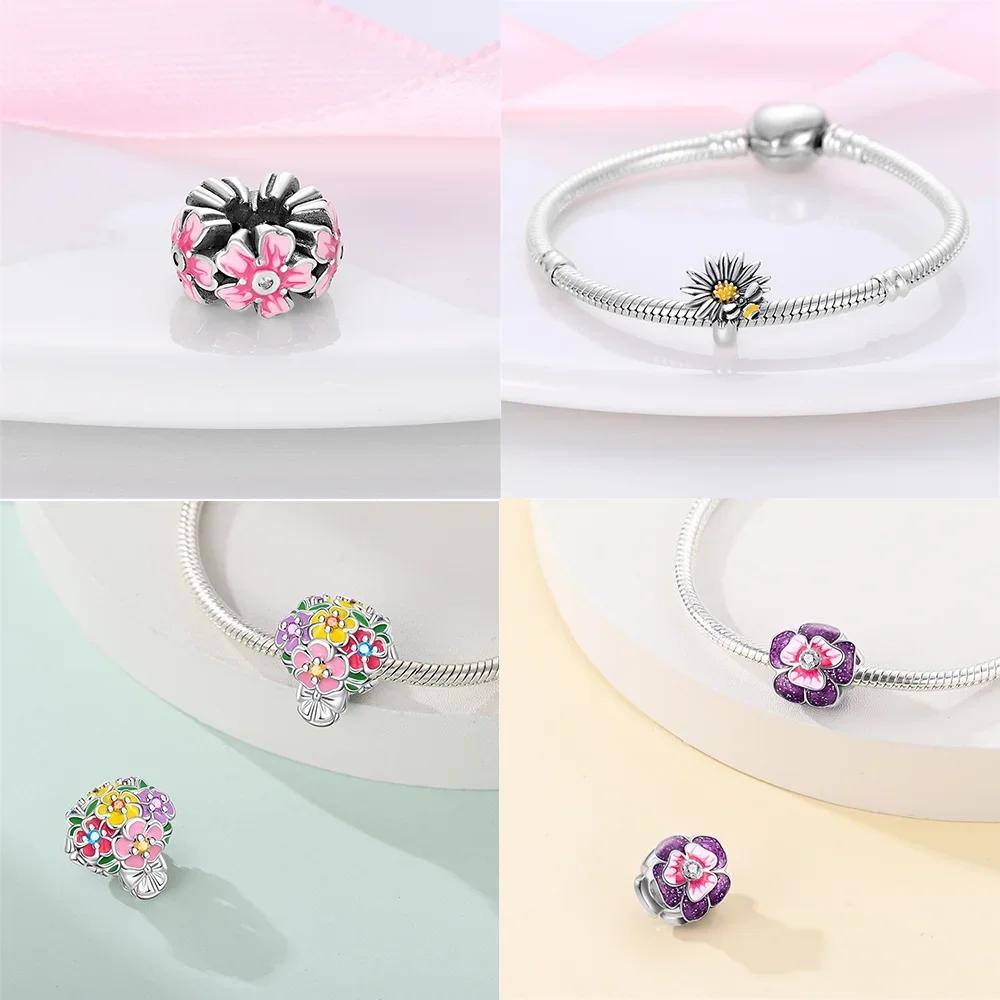 Authentic copper Flowers Pink Hearts Zircon Butterfly Green Dragonfly Charm Bead Charms Bead Compatible With Bracelets Diy Valentines Day Fine Gift