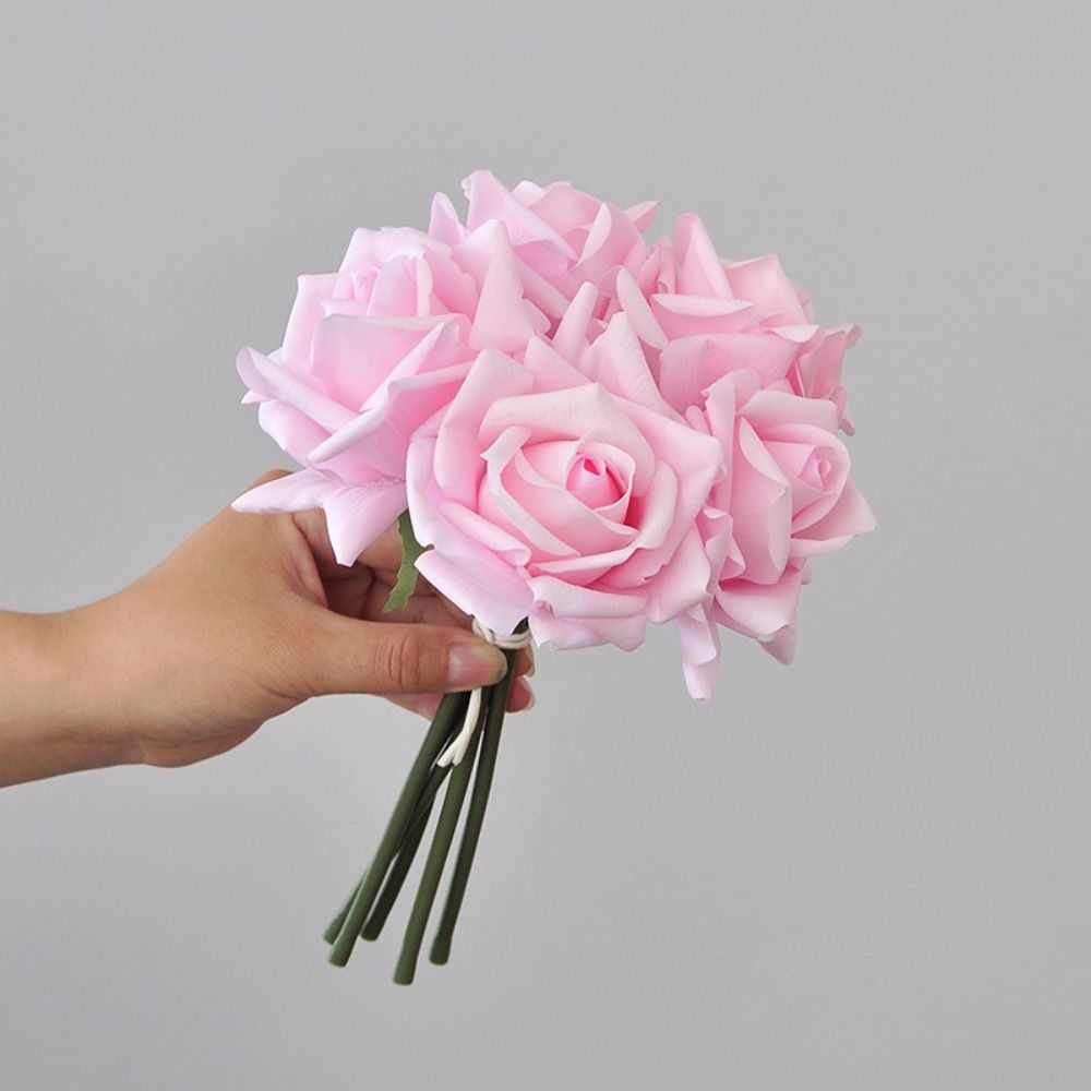 Multicolor Lifelike Flowers Bouquet 5 Heads Flower Bouquet Realistic Artificial Flower Rose  Gift