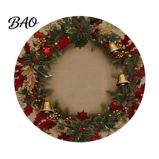 Tapis de Table Rond Antidérapant Décoration de Cuisine Motif Festif de Noël 14 Pouces Protecteur de Table Anti-Taches Résistant à la Chaleur Pad d'Isolation de Table
