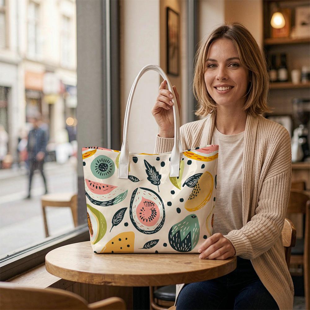 Cute Fruit Pattern Casual Top Handle Tote Bag for Daily Use Lightweight Shopping Shoulder Handbag Fashionable Outdoor Carry Bag