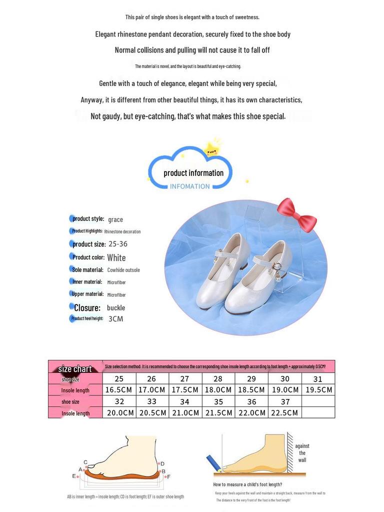 Girls' High Heel Leather Princess Shoes with Crystal Accent - New Korean-Inspired Spring/Autumn Edition for Children's Performances