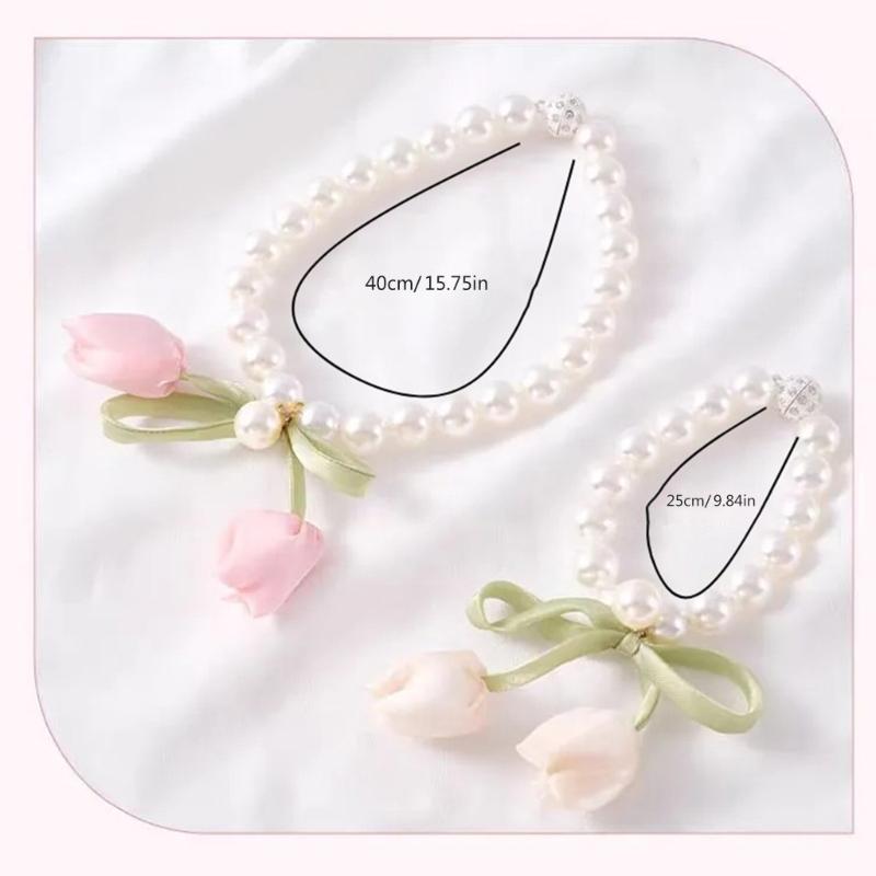 2Pcs Magnetic Clasp Curtain Holdbacks Tulips Bowknot Pearls Beads Window Drape Tiebacks for Living Room Bedroom Decors