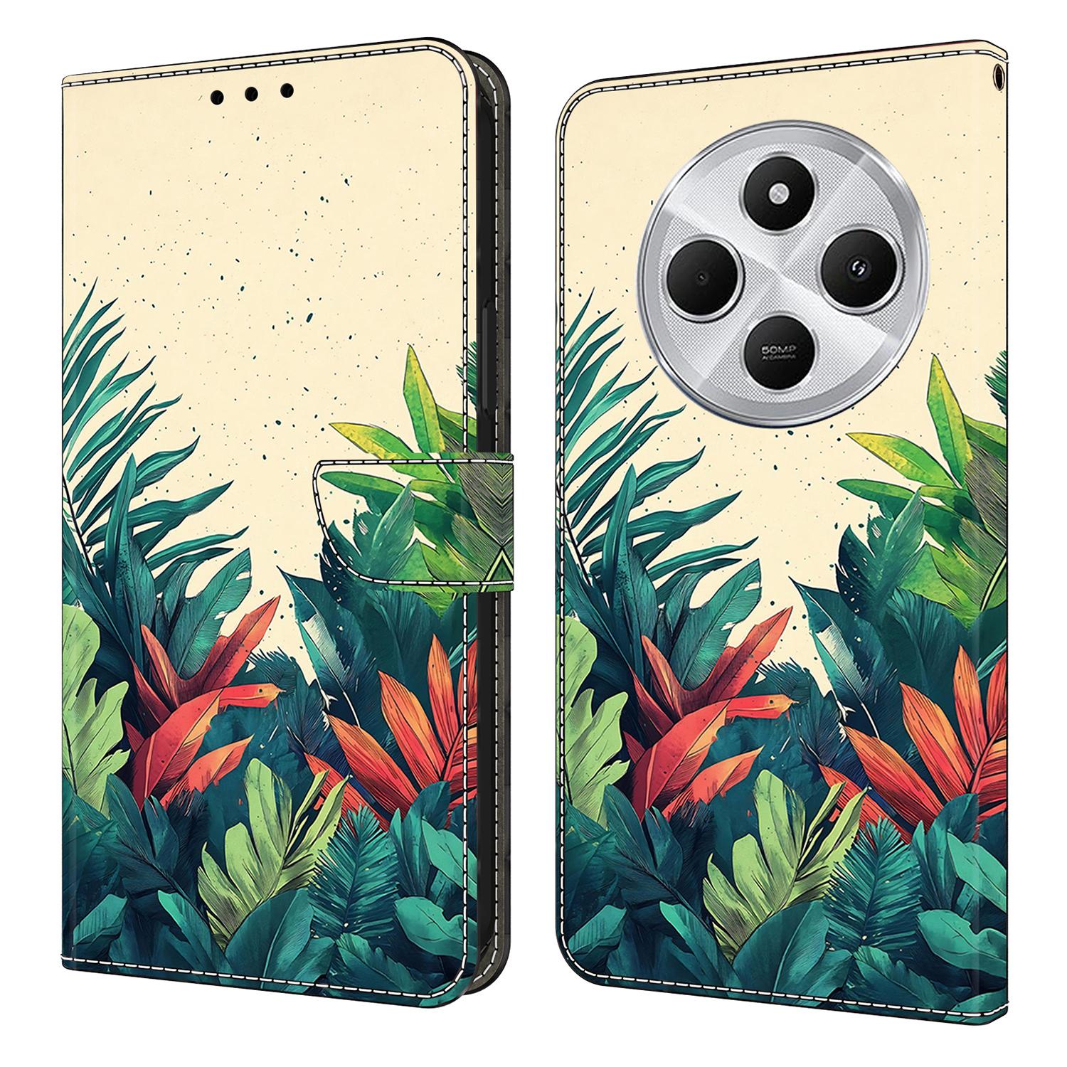 

Wallet Case For Xiaomi Poco C75 4G/Redmi 14R 5G/14C 4G Pattern Printing PU Leather Flip Stand Phone Cover Leaves