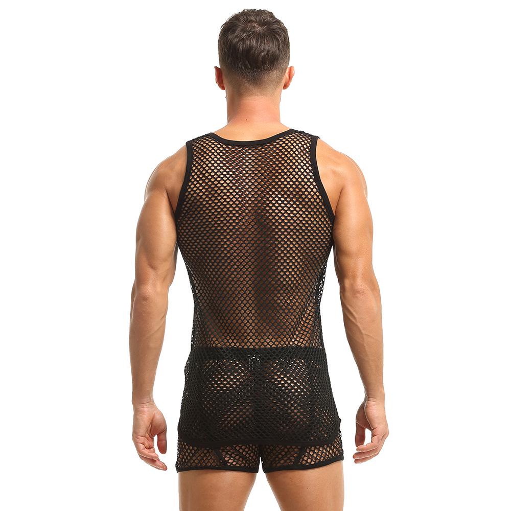 Men's Crew Neck Fishnet Tank Top - Breathable, Loose, Casual, Plus Size, European & American Style.