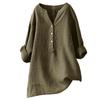 2025 Women's Solid Color Stand Collar Button Long Sleeve Cotton Linen Top