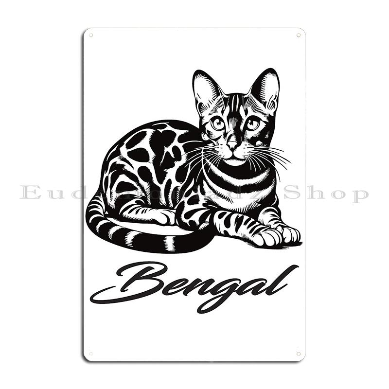 Bengal Cat Metal Sign Wall Plaque Club Party Living Room Designing Hand Drawn Bengal Cat Tin Sign Poster