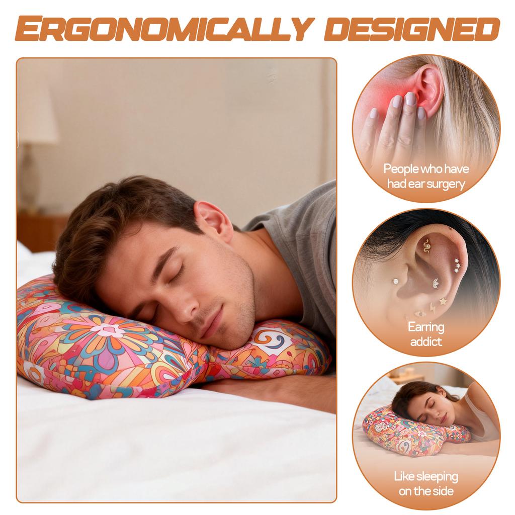 Ear Piercing Pillow Colourful Side Sleeping Pillow with an Hole Comfortable Cotton Filling Ear Guard Pillow for Relief Ear Pain